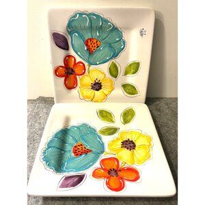 2 Pier 1 Imports Brittany 8.5" Square Plates w/Flower Design  #3077